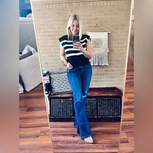 English Factory Black & White Striped Collared V-Neck Sweater Vest